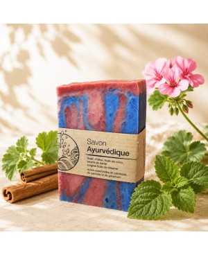 Savon ayurvédique, aux huiles essentielles de patchouli, cannelle et géranium