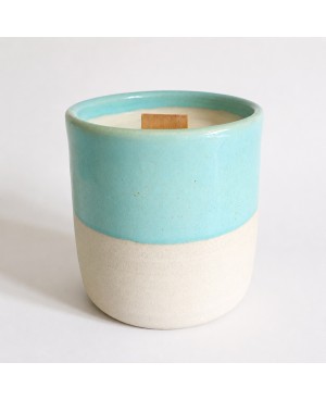 Bougie parfumée, pot en céramique émaillée bleu