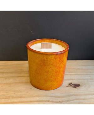 Bougie parfumée, pot en terre cuite émaillée orange