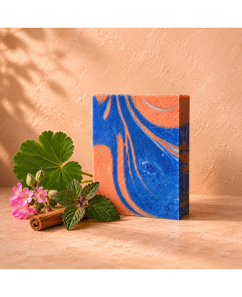 Savon ayurvédique, aux huiles essentielles de patchouli, cannelle et géranium